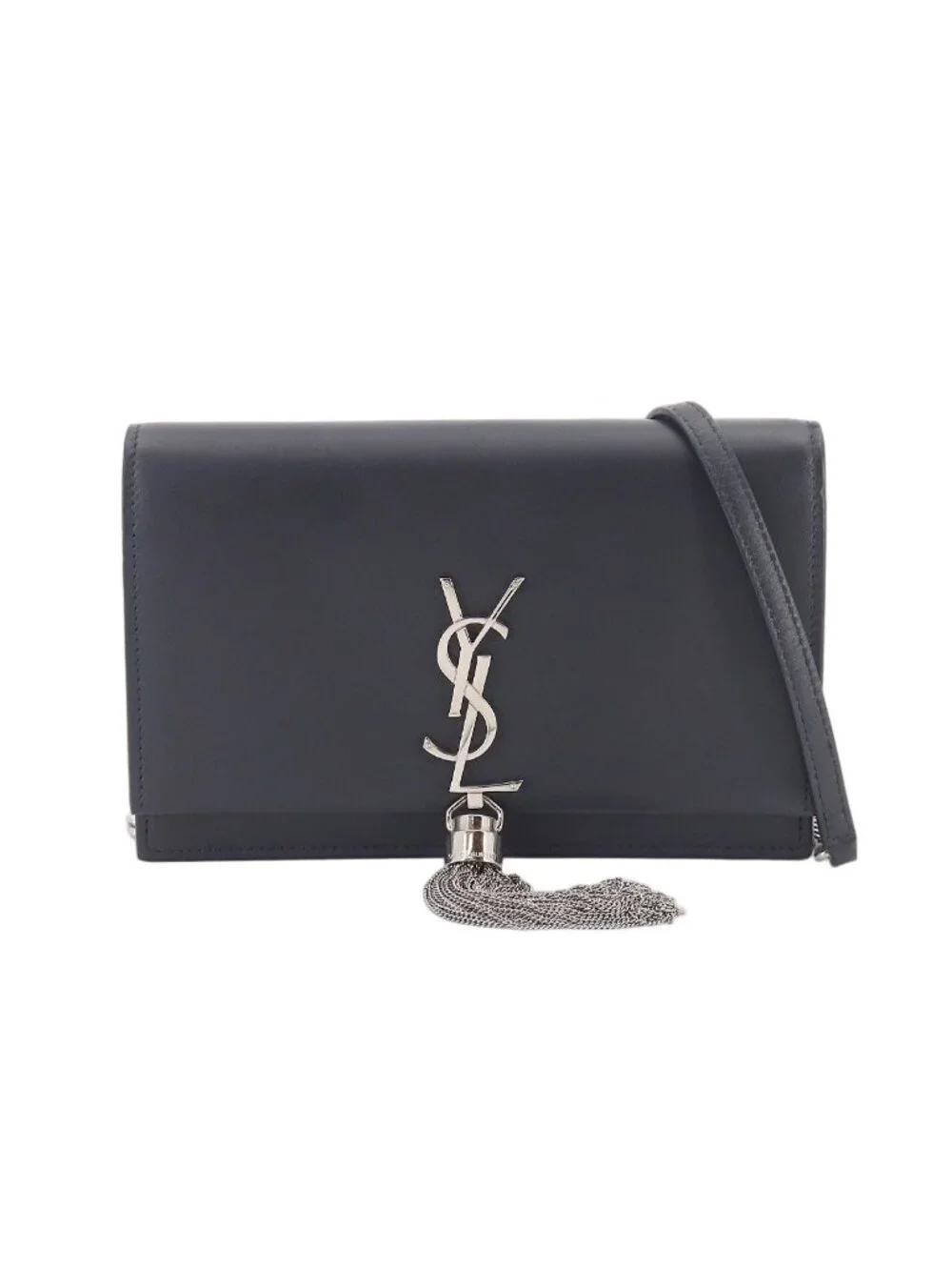 Saint Laurent Kate Chain Wallet Bifold Leather Navy Shoulder